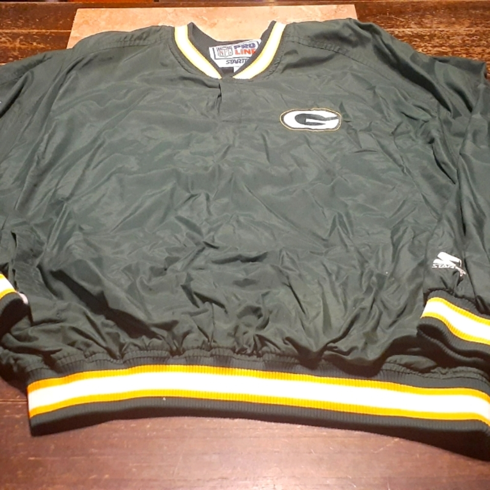 90s Starter NFL Mens XL Pullover Packers Pro Line Green Bay Nylon Lined Sewn